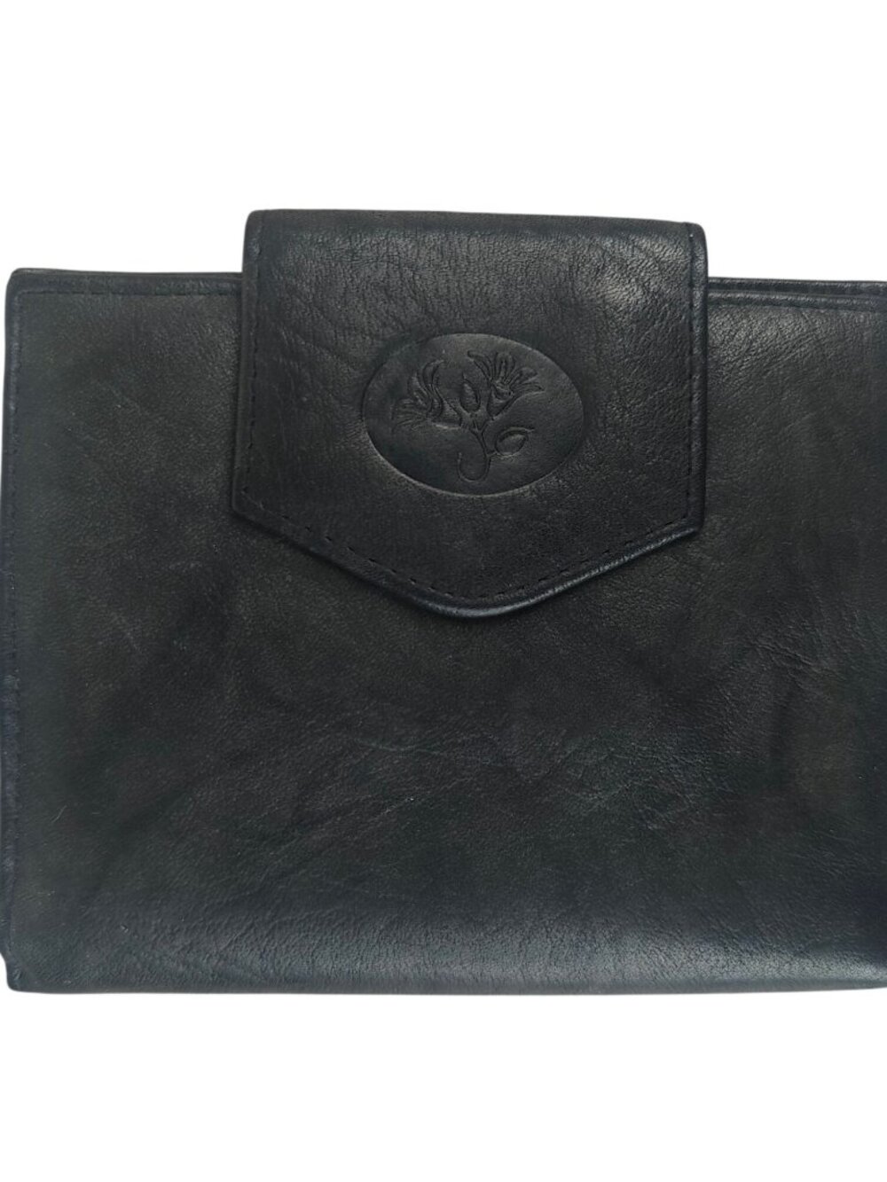 Vintage Buxton Black Leather Bifold Wallet With Snap Closure & Gold Accents